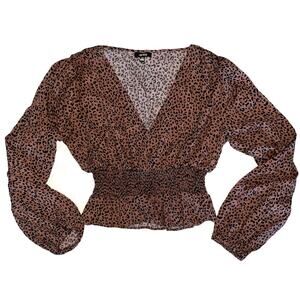 Afrm Leopard Print Peplum Smocked Blouse Top size Small